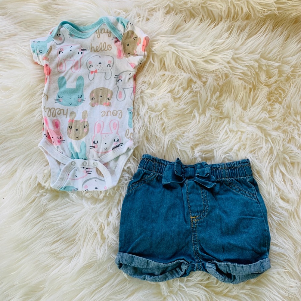 Gerber Onesie 3-9M & Cat & Jack Shorts 3-6M